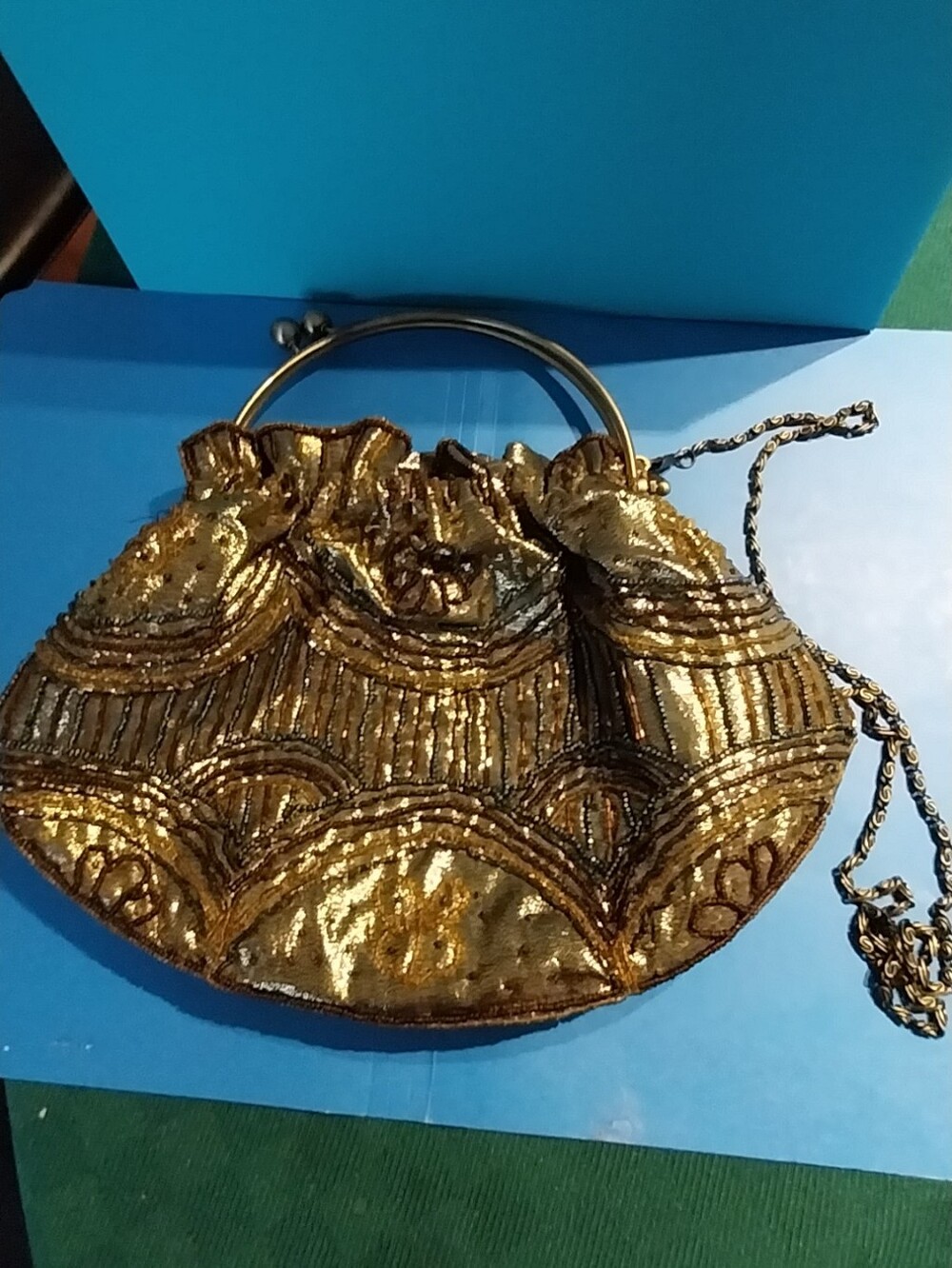 Classic Gold Bean Evening Handbag with Chain Strap